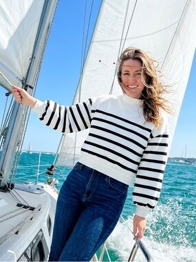 FRAME Mockneck bishop sleeve Striped Sweatshirt
